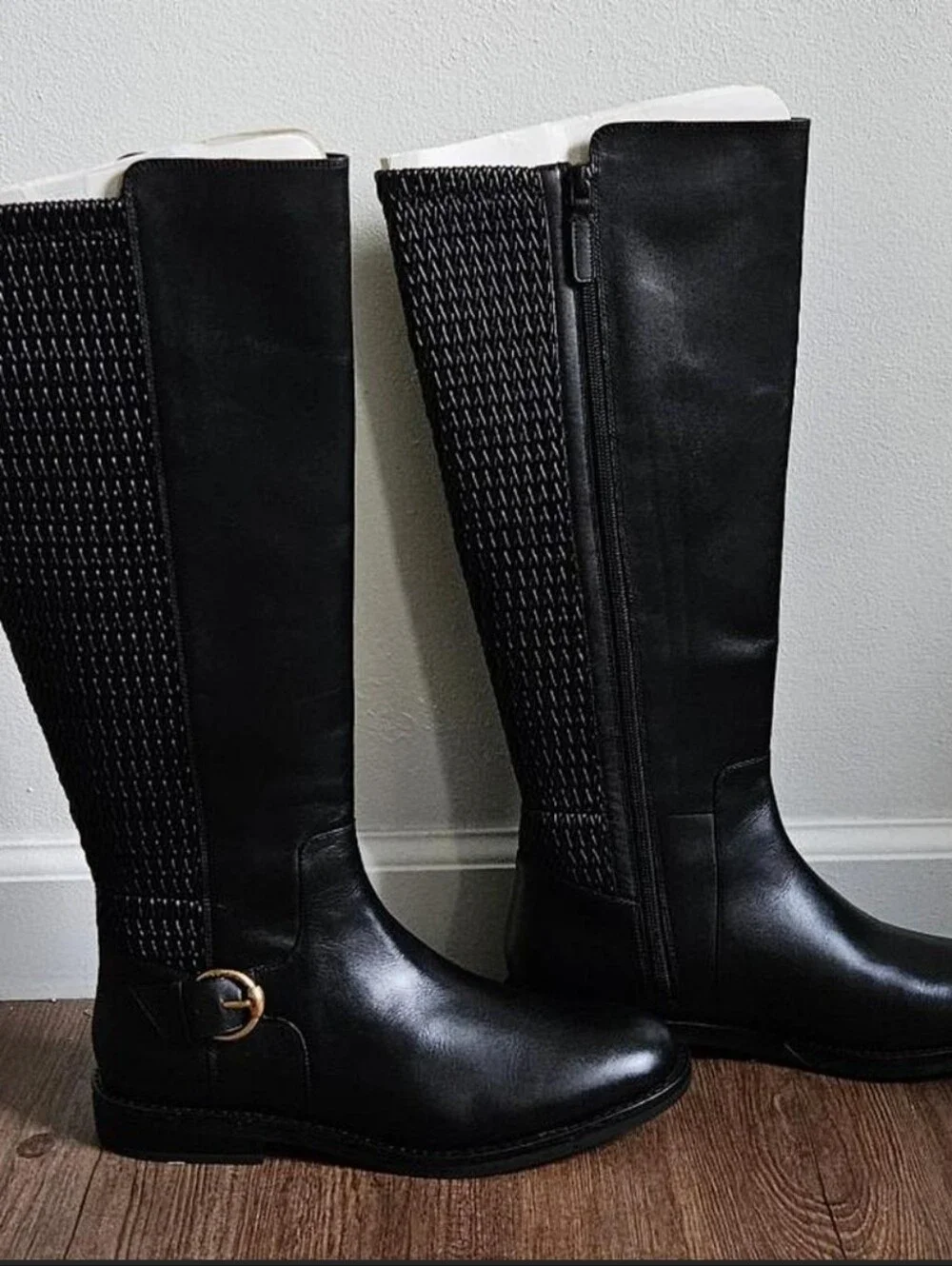 Franco Sarto Black Knee-High Riding Boots with Decorative Buckle Womens 8